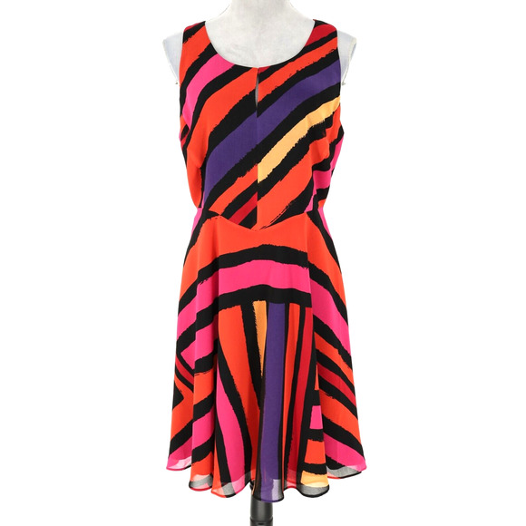 Cabi Dress Womens Medium Orange Purple Stripe Zip Lined Whimsy Fit n Flare - Picture 1 of 15